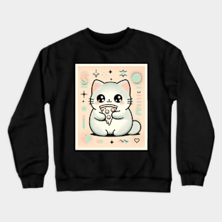 Cat with Pizza Crewneck Sweatshirt